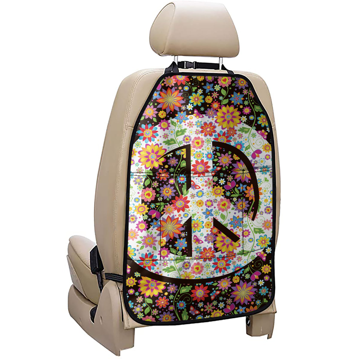 Hippie Flower Peace Sign Print Car Seat Organizers