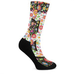 Hippie Flower Peace Sign Print Crew Socks