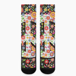 Hippie Flower Peace Sign Print Crew Socks