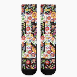 Hippie Flower Peace Sign Print Crew Socks