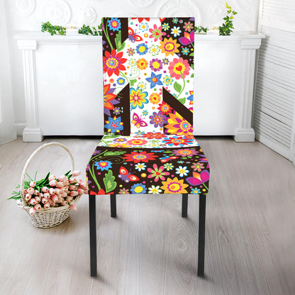 Hippie Flower Peace Sign Print Dining Chair Slipcover