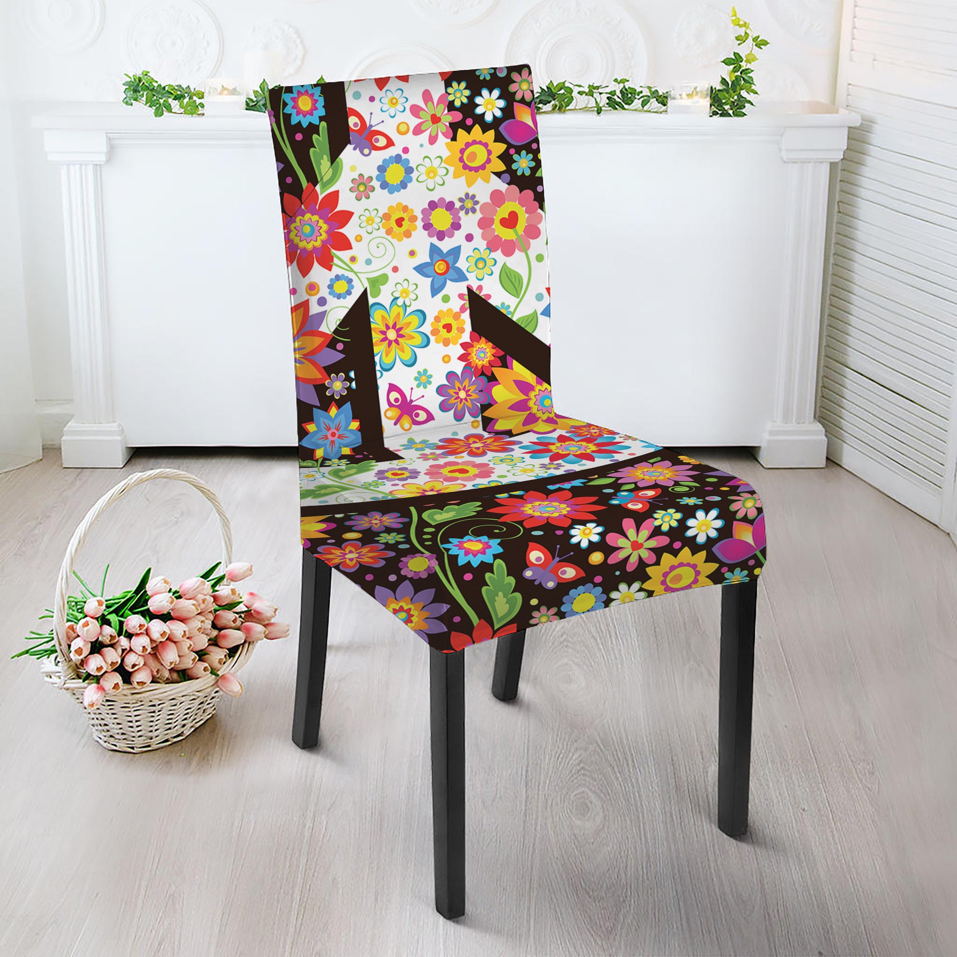 Hippie Flower Peace Sign Print Dining Chair Slipcover