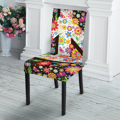 Hippie Flower Peace Sign Print Dining Chair Slipcover