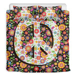 Hippie Flower Peace Sign Print Duvet Cover Bedding Set