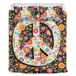 Hippie Flower Peace Sign Print Duvet Cover Bedding Set