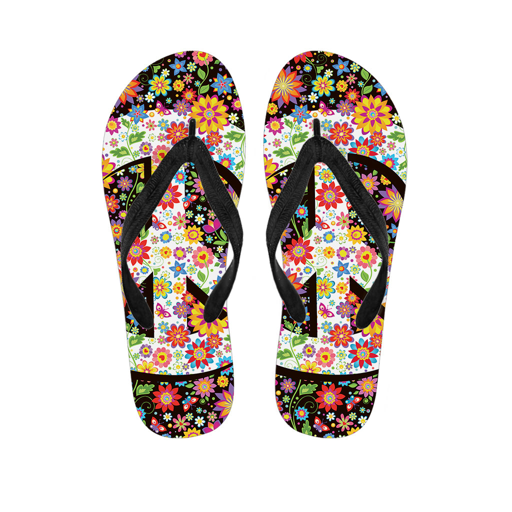 Hippie Flower Peace Sign Print Flip Flops