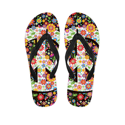 Hippie Flower Peace Sign Print Flip Flops