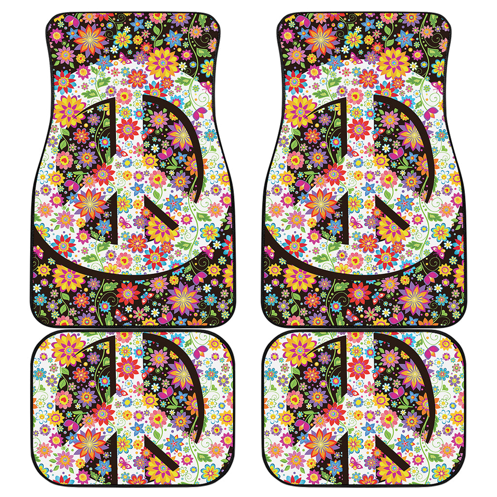 Hippie Flower Peace Sign Print Front and Back Car Floor Mats