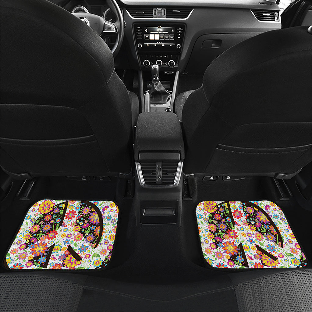 Hippie Flower Peace Sign Print Front and Back Car Floor Mats
