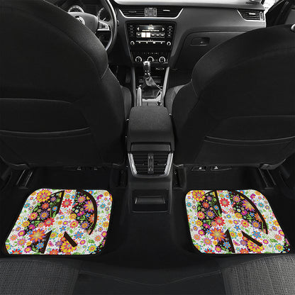 Hippie Flower Peace Sign Print Front and Back Car Floor Mats