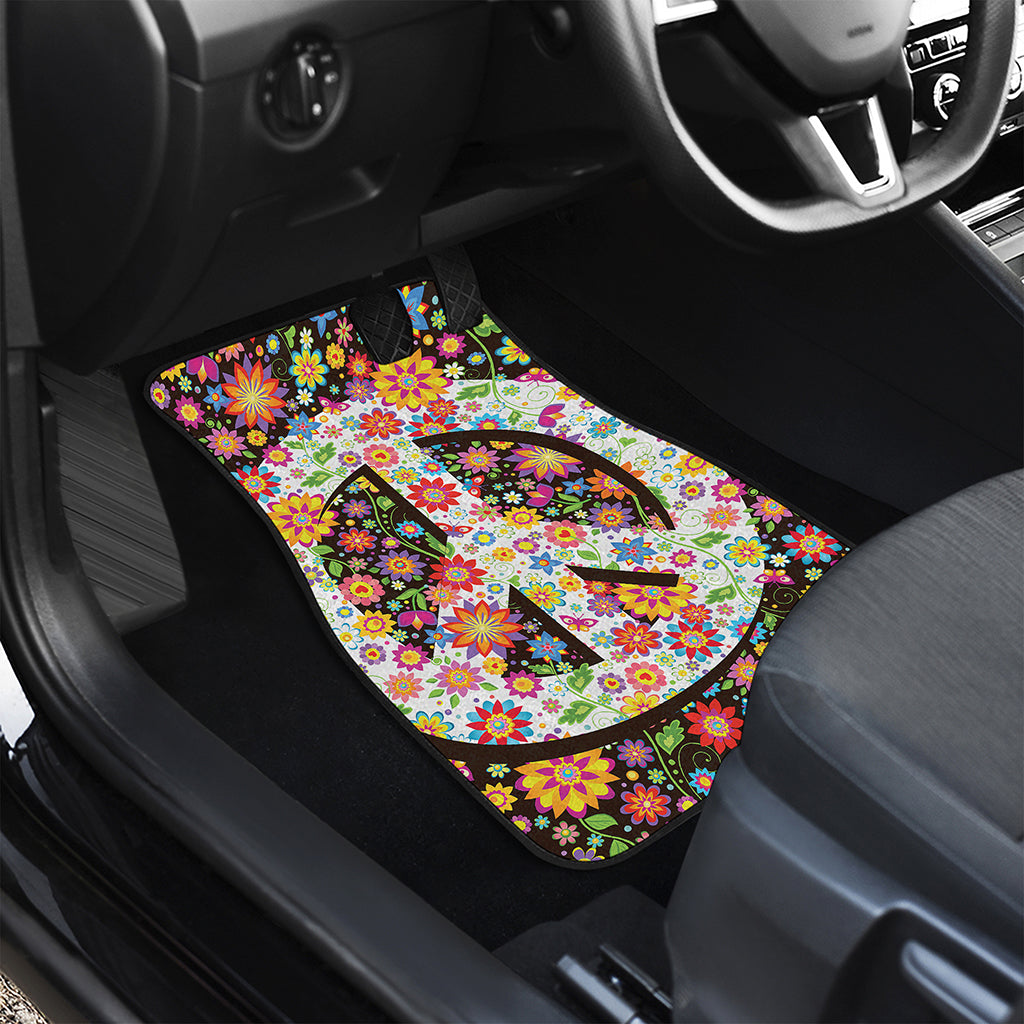 Hippie Flower Peace Sign Print Front and Back Car Floor Mats