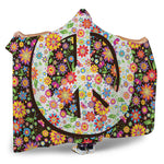 Hippie Flower Peace Sign Print Hooded Blanket