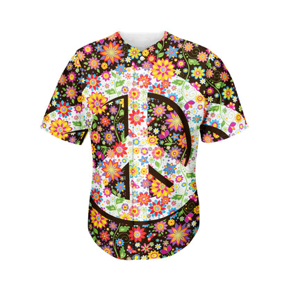 Hippie Flower Peace Sign Print Men's Baseball Jersey