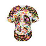Hippie Flower Peace Sign Print Men's Baseball Jersey