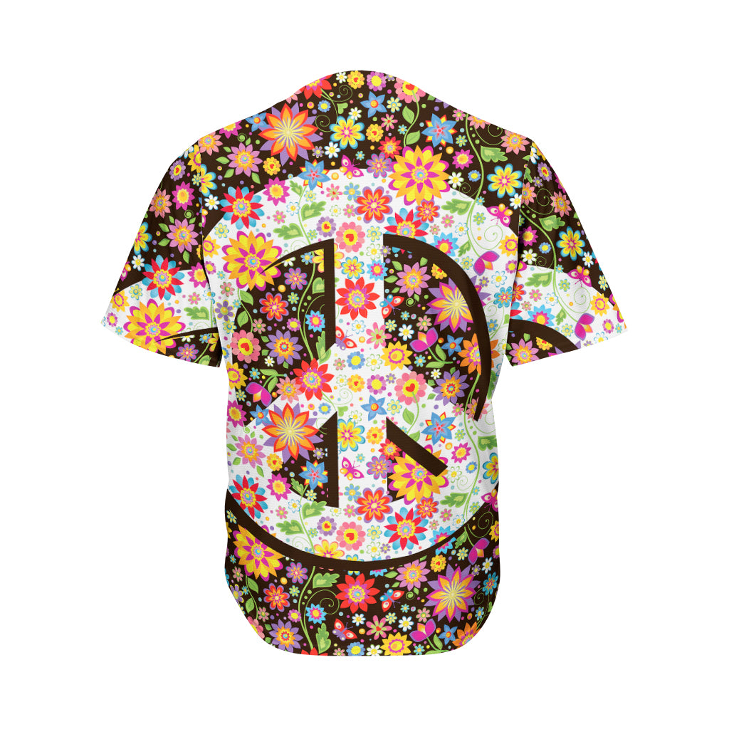 Hippie Flower Peace Sign Print Men's Baseball Jersey