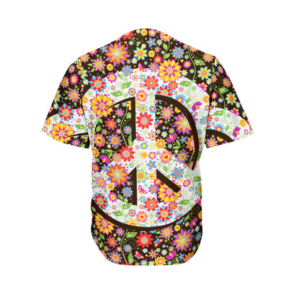 Hippie Flower Peace Sign Print Men's Baseball Jersey