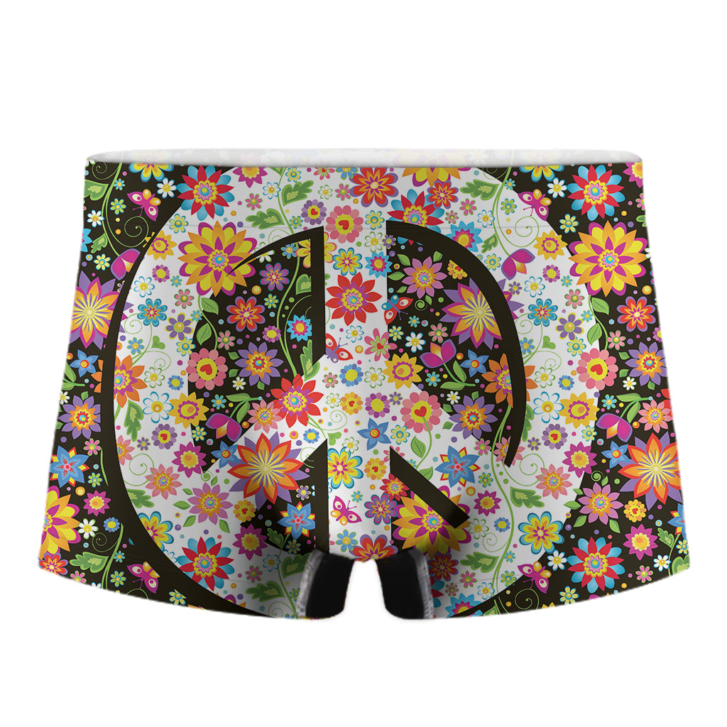 Hippie Flower Peace Sign Print Men's Boxer Briefs