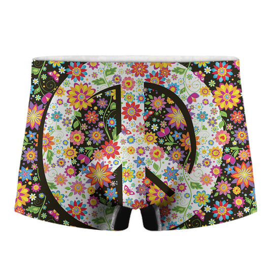 Hippie Flower Peace Sign Print Men's Boxer Briefs