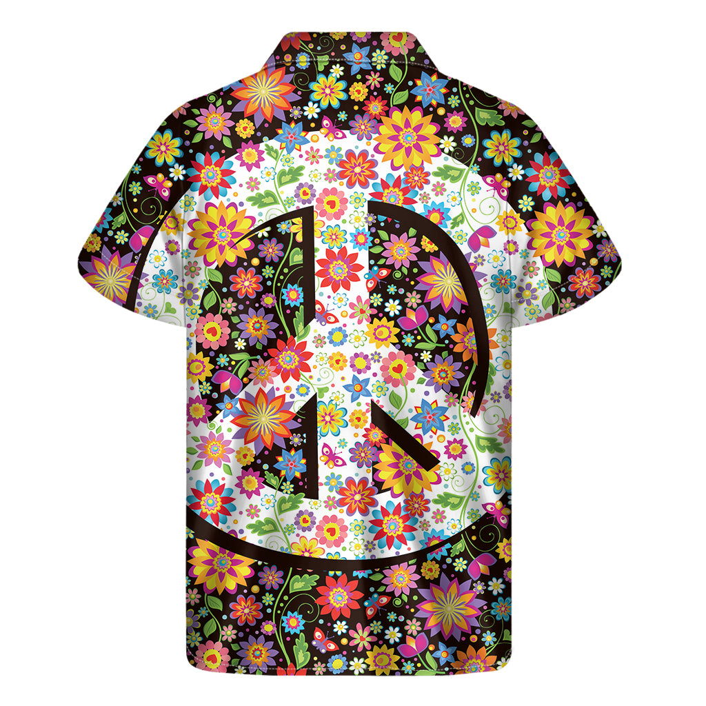 Hippie Flower Peace Sign Print Men's Short Sleeve Shirt
