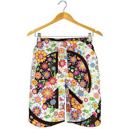 Hippie Flower Peace Sign Print Men's Shorts