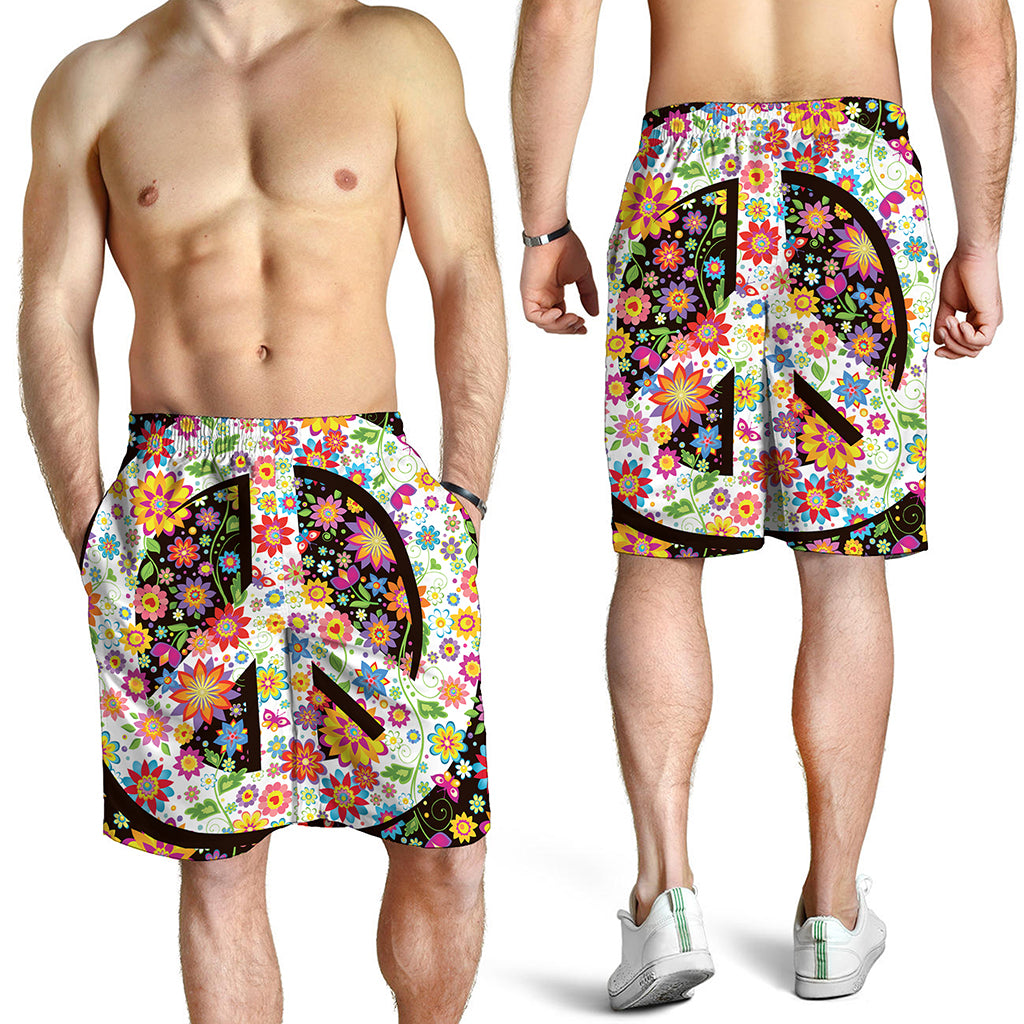 Hippie Flower Peace Sign Print Men's Shorts