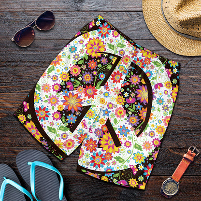Hippie Flower Peace Sign Print Men's Shorts