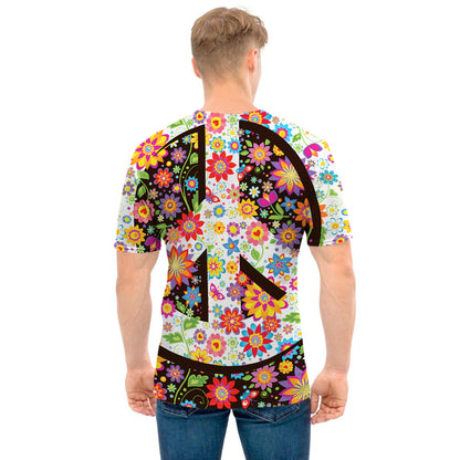Hippie Flower Peace Sign Print Men's T-Shirt