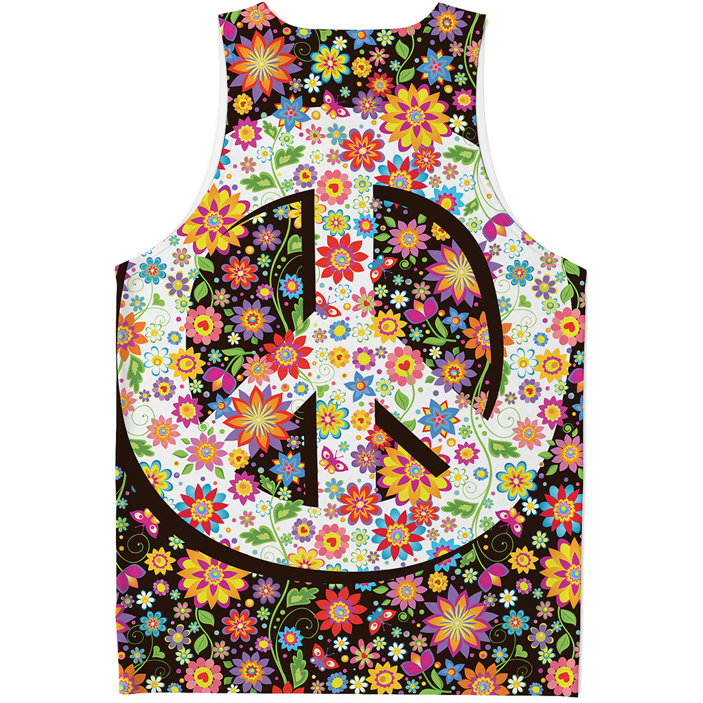 Hippie Flower Peace Sign Print Men's Tank Top