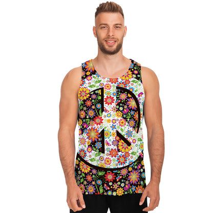 Hippie Flower Peace Sign Print Men's Tank Top
