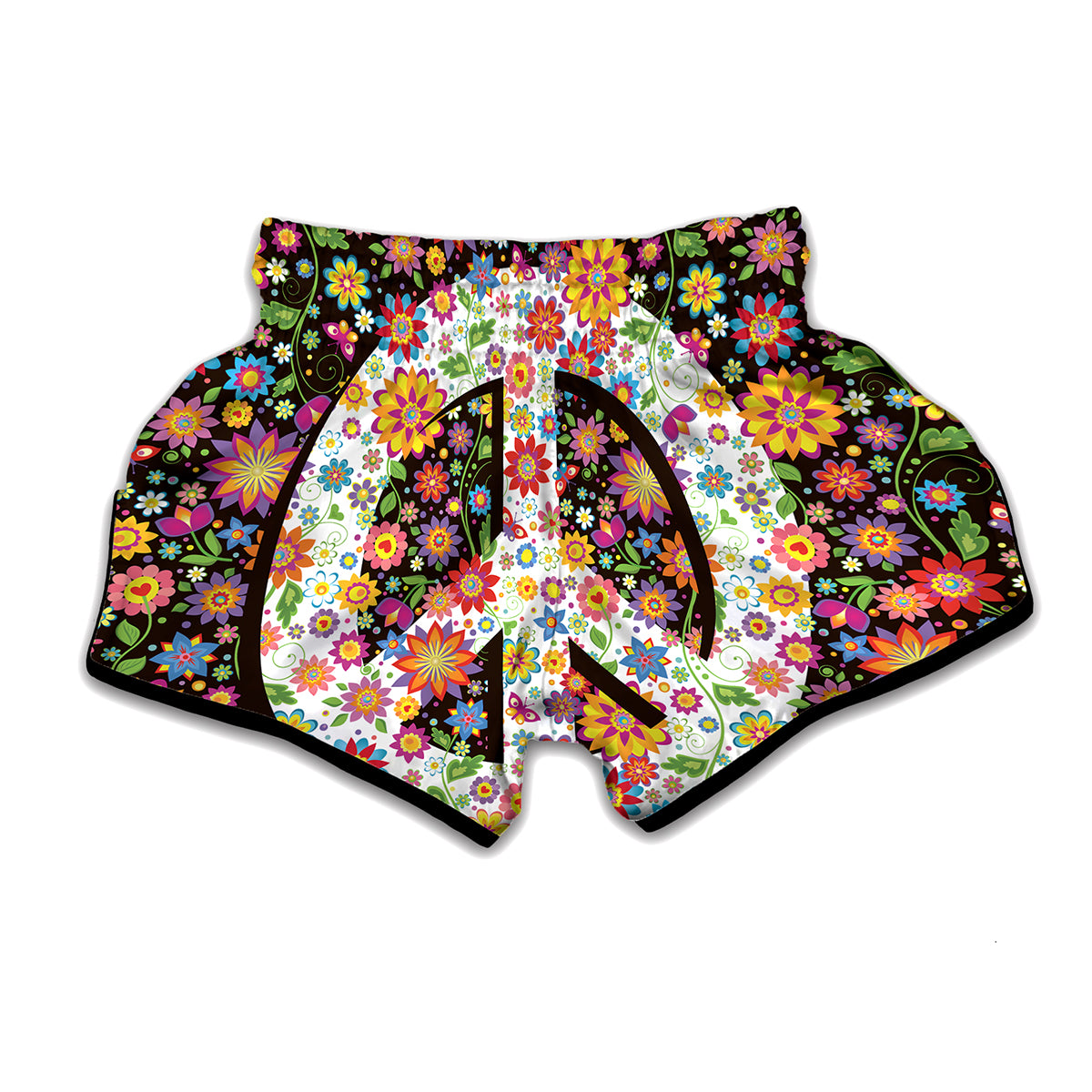 Hippie Flower Peace Sign Print Muay Thai Boxing Shorts