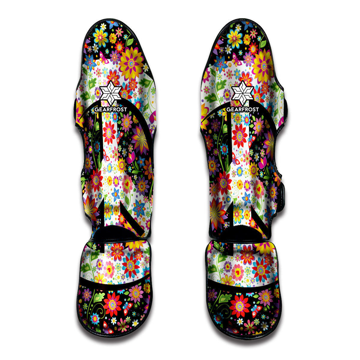 Hippie Flower Peace Sign Print Muay Thai Shin Guard