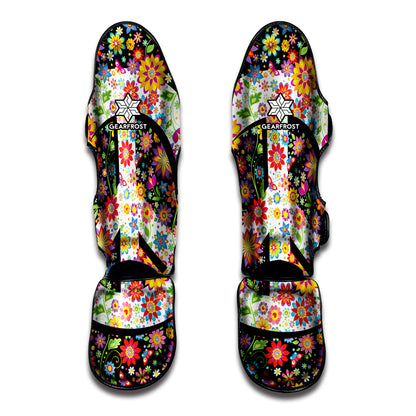 Hippie Flower Peace Sign Print Muay Thai Shin Guard