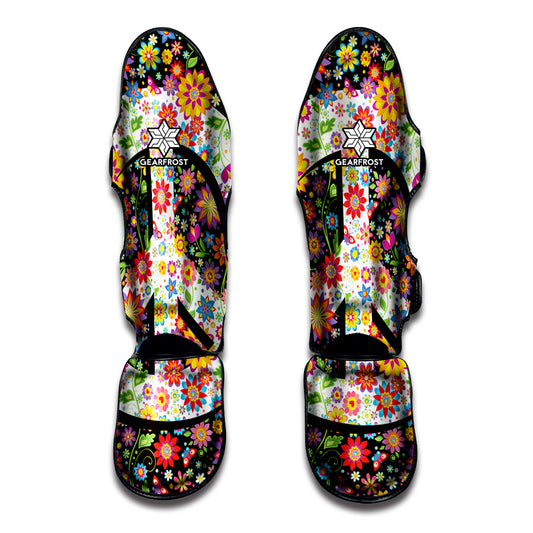 Hippie Flower Peace Sign Print Muay Thai Shin Guard