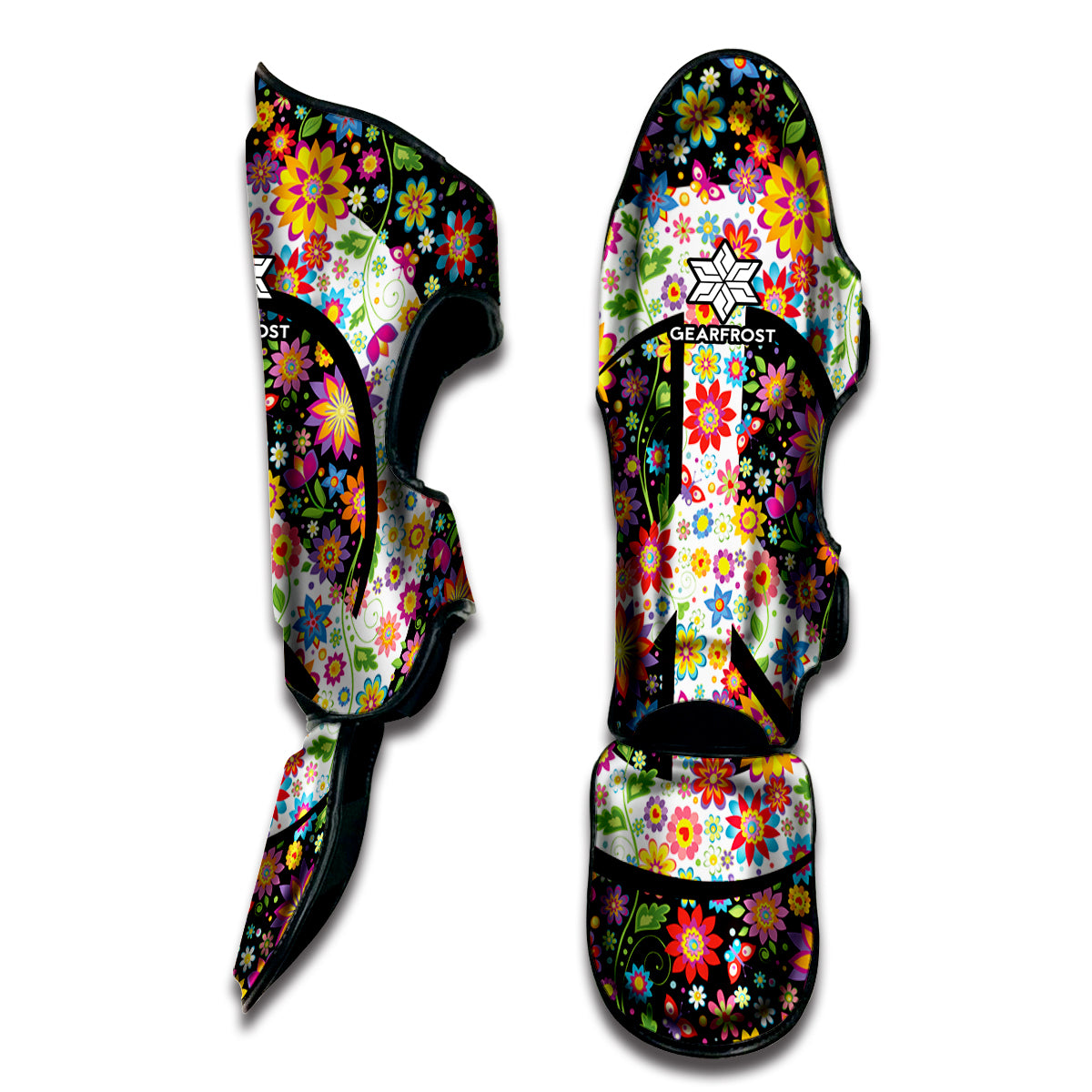 Hippie Flower Peace Sign Print Muay Thai Shin Guard