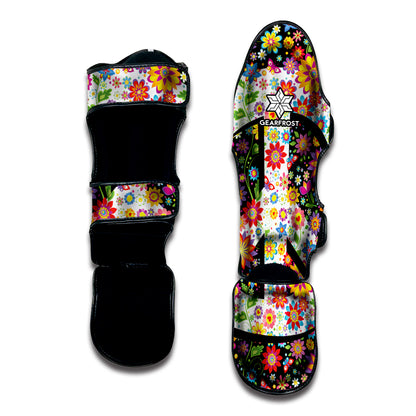 Hippie Flower Peace Sign Print Muay Thai Shin Guard