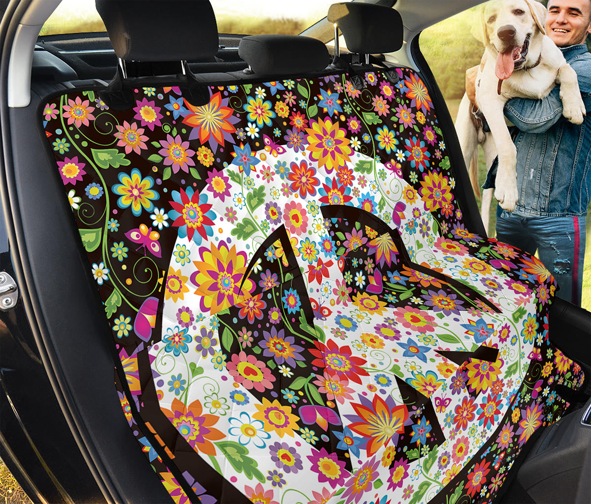 Hippie Flower Peace Sign Print Pet Car Back Seat Cover