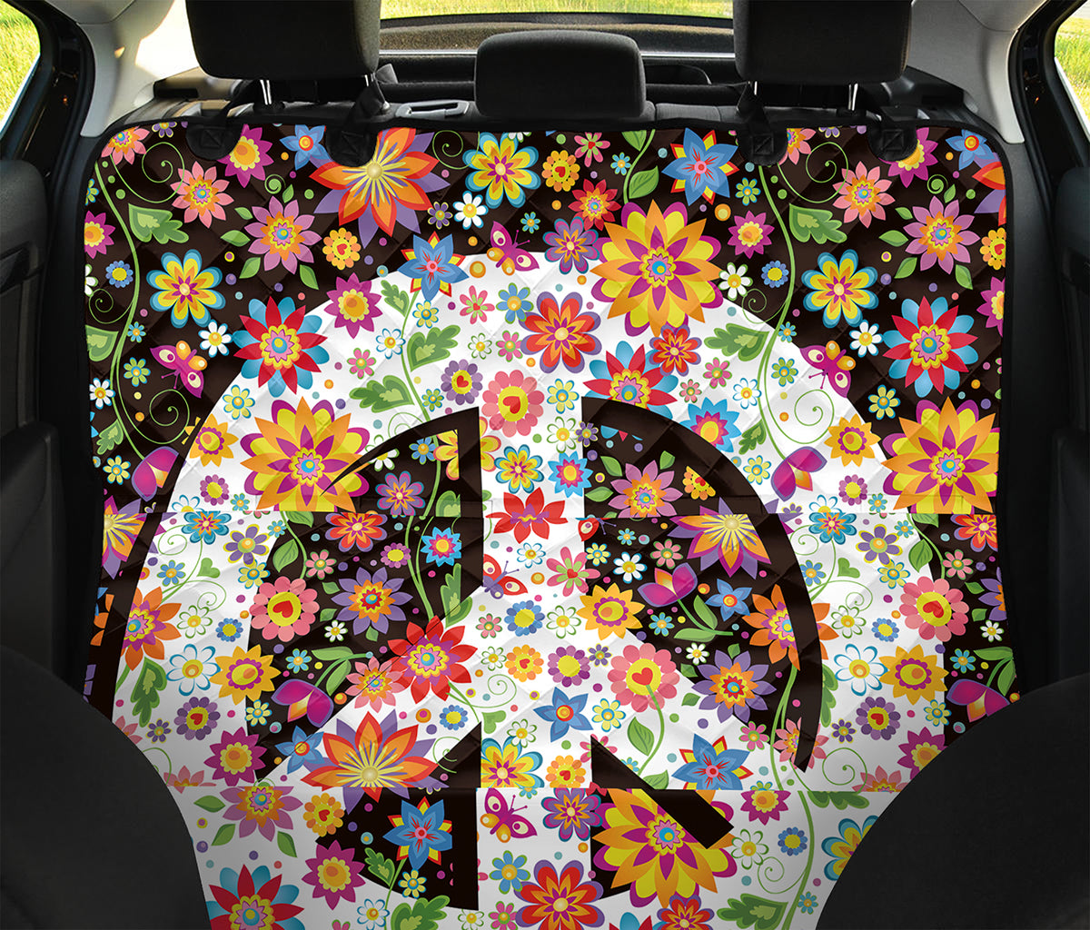 Hippie Flower Peace Sign Print Pet Car Back Seat Cover