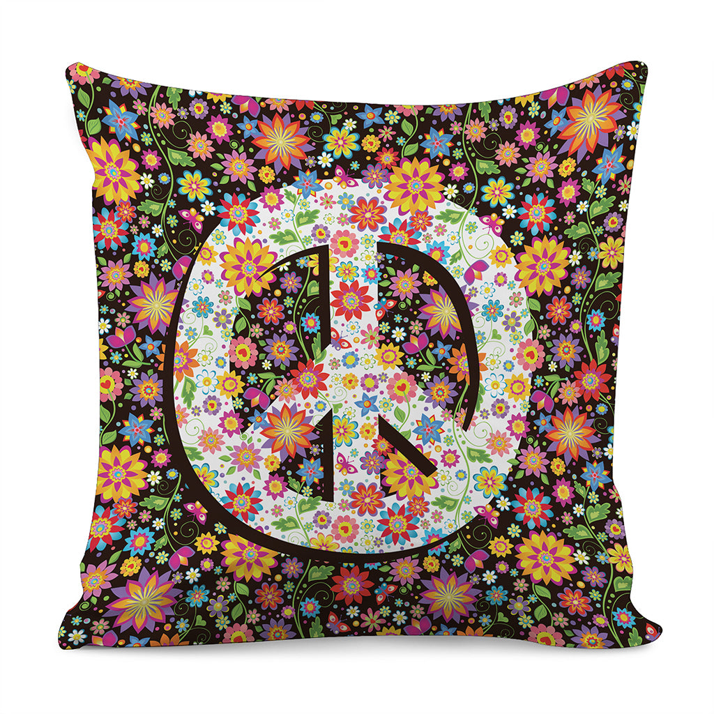 Hippie Flower Peace Sign Print Pillow Cover