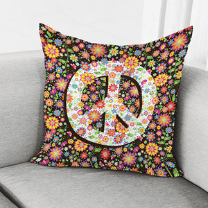 Hippie Flower Peace Sign Print Pillow Cover