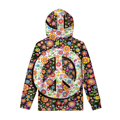 Hippie Flower Peace Sign Print Pullover Hoodie