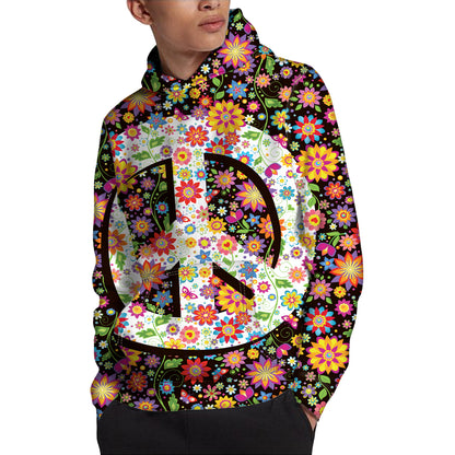 Hippie Flower Peace Sign Print Pullover Hoodie