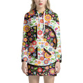 Hippie Flower Peace Sign Print Pullover Hoodie Dress