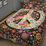 Hippie Flower Peace Sign Print Quilt Bed Set