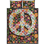 Hippie Flower Peace Sign Print Quilt Bed Set