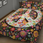 Hippie Flower Peace Sign Print Quilt Bed Set