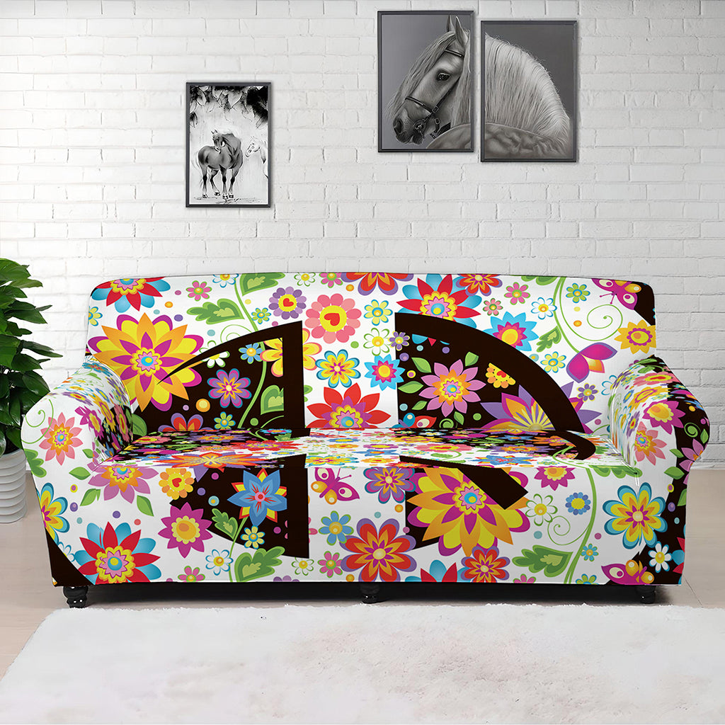 Hippie Flower Peace Sign Print Sofa Cover