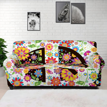Hippie Flower Peace Sign Print Sofa Cover
