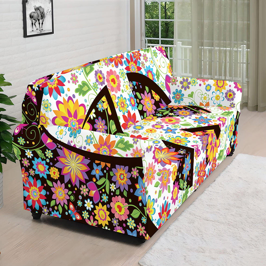 Hippie Flower Peace Sign Print Sofa Cover