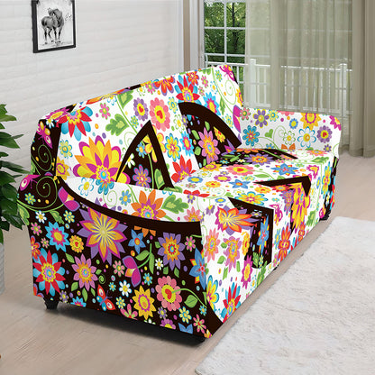 Hippie Flower Peace Sign Print Sofa Cover