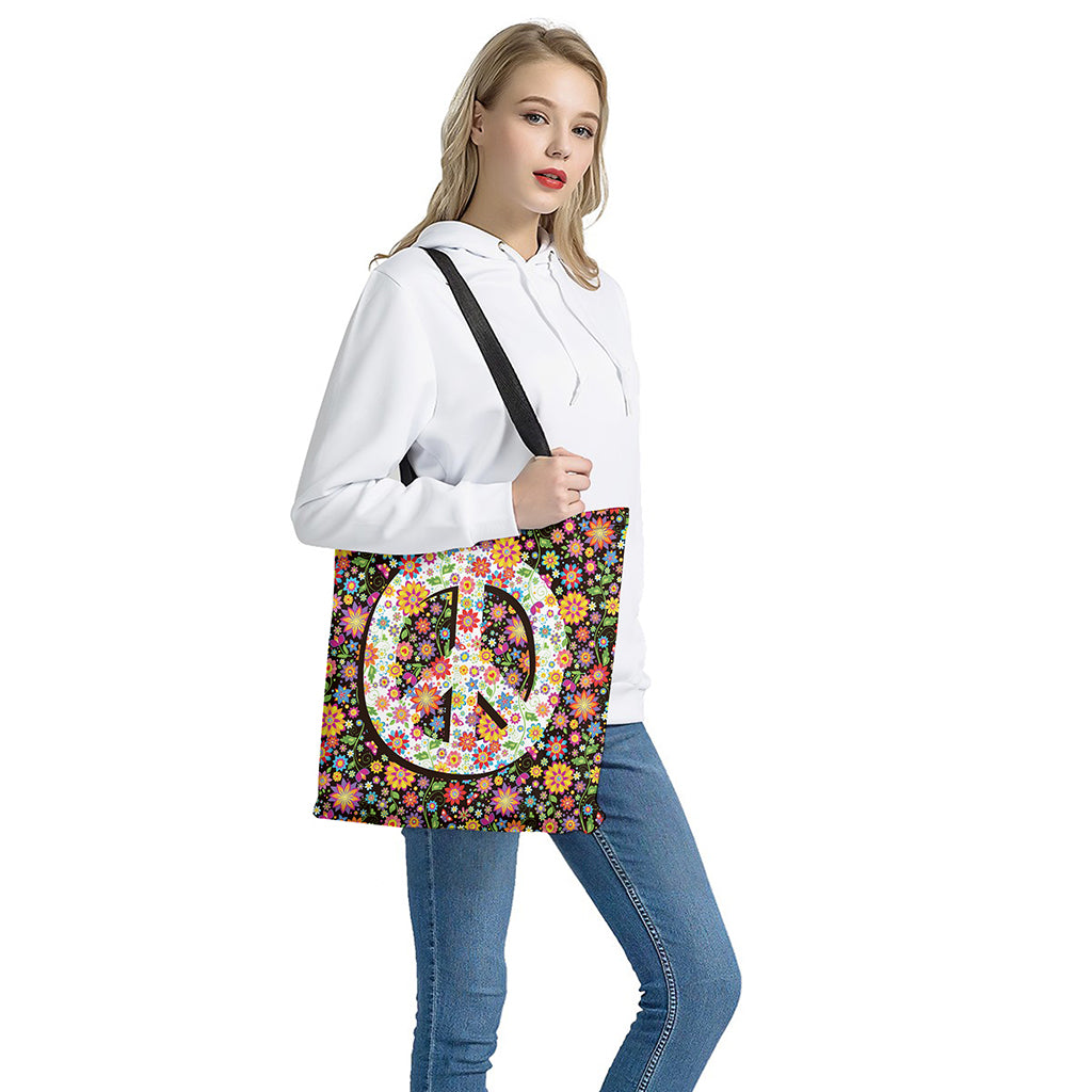 Hippie Flower Peace Sign Print Tote Bag